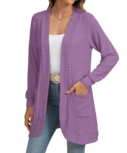 Image of YSYOKOW Cardigan Sweaters for Women Long Sleeve Open Front with Pockets | Long Cardigans for Women Lightweight Soft Casual Dressy Loose Fit Cardigan Sweater with Pockets for Work and Office
