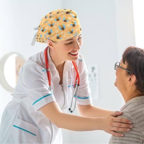 Image of Butterfly Scrub Cap Women with Ponytail & Buttons Adjustable Surgical Nurse Hat with Cotton Sweatband for Long Hair