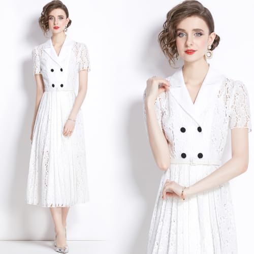 White lace Embroidery Vintage Fan Royal Sister Dress, Pleated Long Skirt, Short Sleeve, Children Summer 20253