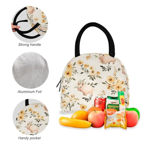 Floral Pigs Print Backpack Set with Lunch Bag, Large Capacity Travel Backpacks and Lunch Box Insulated for Commute Hiking Picnic4