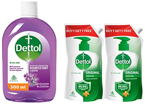 Image of Dettol Liquid Disinfectant for Floor Cleaner (Lavender Blossom, 500ml) & Handwash Refill - Original Germ Protection (Buy 1 Get 1 Free - 750ml each)
