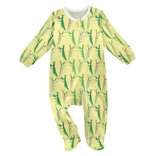 Dussdil Green Mantises Pattern Baby One-Piece Footies Newborn Rompers Pajamas Cotton Footed Pjs for Sleep Play Boys Girls 9 Month
