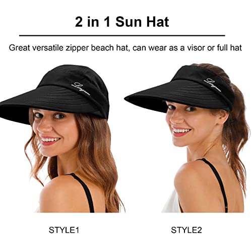 Longwu-Femme-Capeline-Chapeau-visiere-de-Protection-Solaire-Pliable-2-en-1-a-Large-Bord-pour-Femme-Chapeau-de-Golf-Pliable