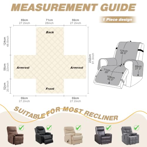 Image of TAOCOCO 100% Waterproof Recliner Covers, Reversible Recliner Couch Cover for Reclining Chair, Washable Couch Protector for Pets Kids (1 Seater, 28 inch, Camel)