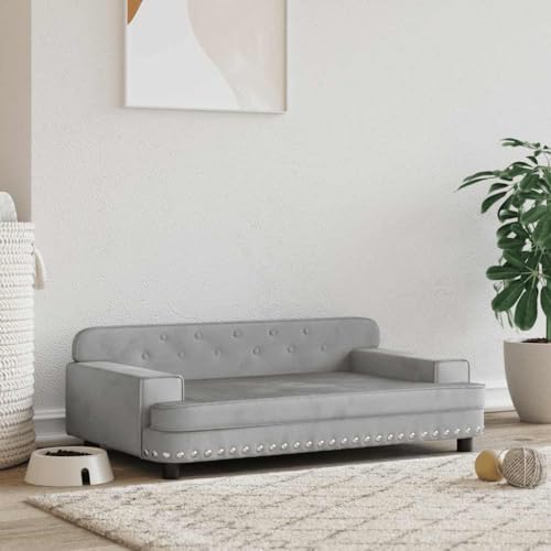 vidaXL Hundebett, Hundekissen mit weicher Polsterung, Hundesofa Hundecouch für kleine Hunde Haustiere, Haustierbett Katzenbett, Hellgrau Samt