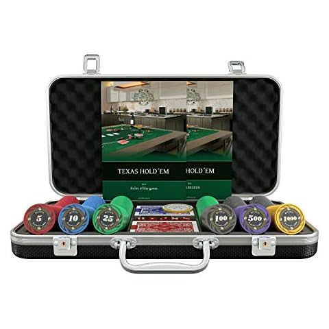 Bullets Playing Cards - Pokerkoffer Silvio Deluxe Pokerset mit 300 Keramik Pokerchips, Poker-Anleitung, Dealer Button und Bullets Plastik Pokerkarten Cover