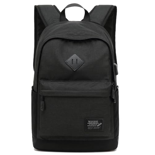 Lightweight Casual Laptop Backpack For Men Women Travel Backpacks with USB Charging Port Fashion Daypack Bookbag (Black)