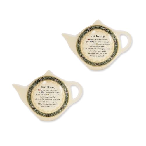 GaelSong Ceramic Irish Blessing Tea Bag Holder - Celtic Tea Bag Plate -Tea Bag Caddy Holder - Teabag Coaster Kitchenware Present Housewarming Gift 1, 2 or 4 Units