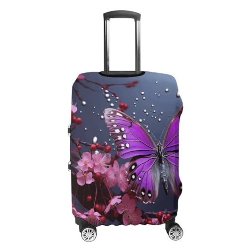 Carry on Luggage Cover Purple Plum Butterfly Suitcase Covers for Luggages Tsa Approved Travel Luggage Sleeve Protector Elastic Suitcase Protector Anti-Scratch Washable Fits 19-30 Inch Case -S4