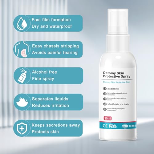 Ostomy Skin Barrier Spray - No Sting, Alcohol-Free for Sensitive Skin, Creates a Protective Seal Around Stomas & Wounds to Prevent Leaks, Secures Medical Devices, 1 fl oz (30mL)