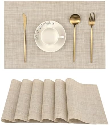 Leetaltree Beige Placemats Set of 6 - Heat Resistant Non-Slip Pla...