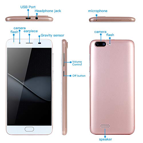 Unlocked 5.0'' Ultra-Thin Clear Screen Android Smartphone Worldwide Use - 5.1 Quad-Core GSM WiFi Dual SIM Dual Camera 2.0MP with Double LED Flash (Gold, 5.0" R11 MAX) - Thumbnail 5