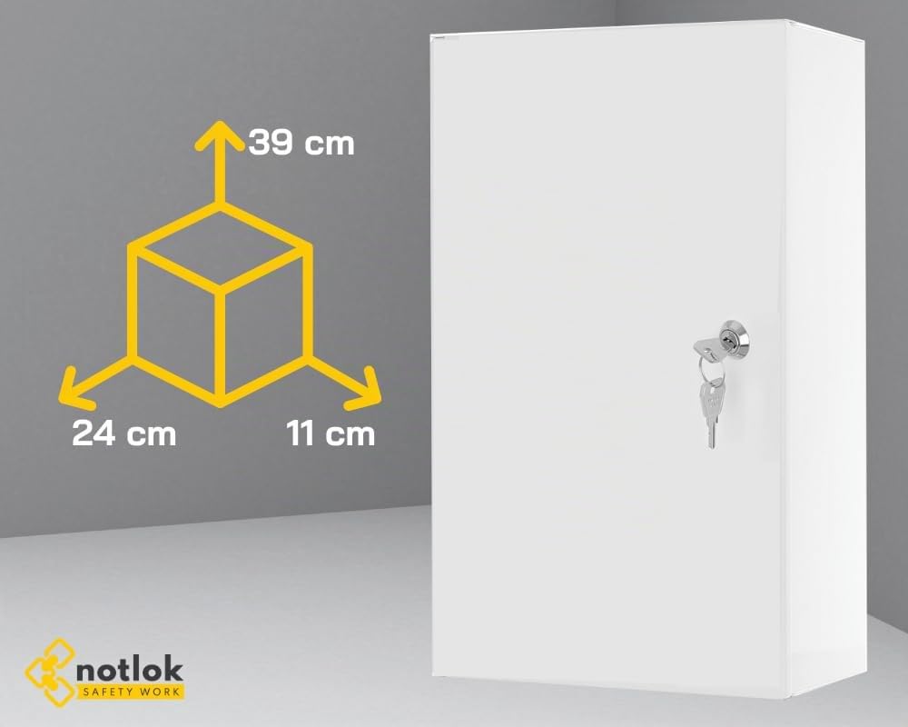 Cassetta Pronto Soccorso da Muro + 3 Ripiani 39x24x11 cm | 2 chiavi, Cassetta Pronto Soccorso in acciaio con cartello, Armadietto Medicinali, Cassetta Medicinali