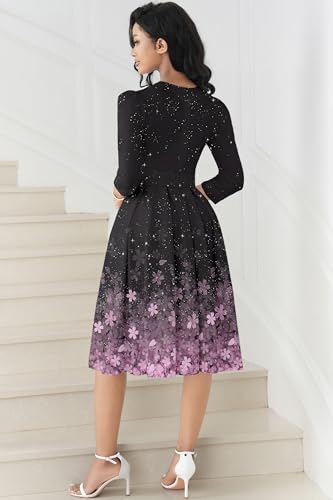 Image of Runwind Vintage Dress for Women - 3 /4 Sleeve Casual A-Line Wedding Guest Cocktail Dress with Pockets