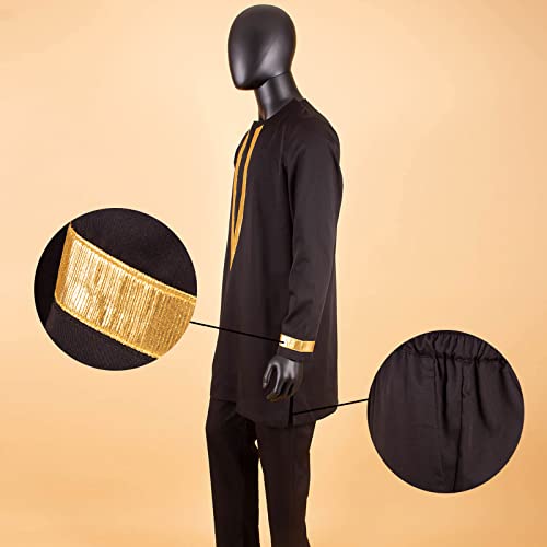 African Clothing for Men Full Sleeve Embroidery Shirts and Pants 2 Pieces Outfits Plus Size African Suit3