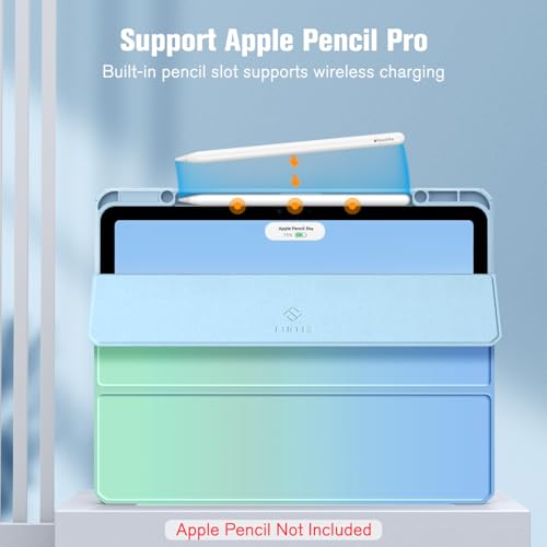 Image of Fintie Hybrid Case for iPad Air 13 inch (M3) 2025 / (M2) 2024 with Pen Holder - Shockproof Protective Case with Transparent Hard Shell Back Cover,Sea Ombre