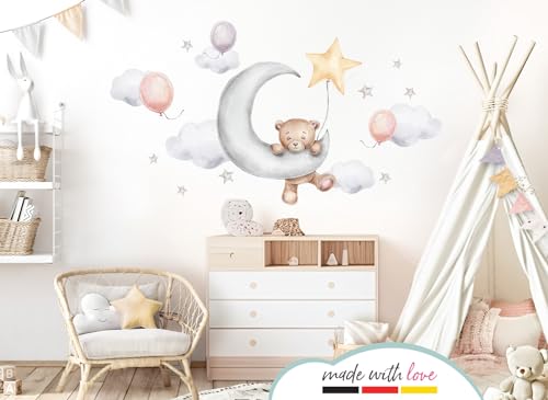 Sticker mural chambre bébé ours lune solution déco murale sans peindre