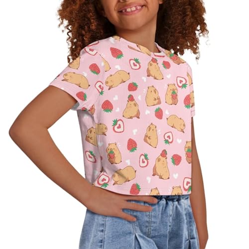 Image of Girls Fashion Crewneck Tee Shirts Casual Short Sleeve Crop Top Summer Outfits 5-14 Years Old