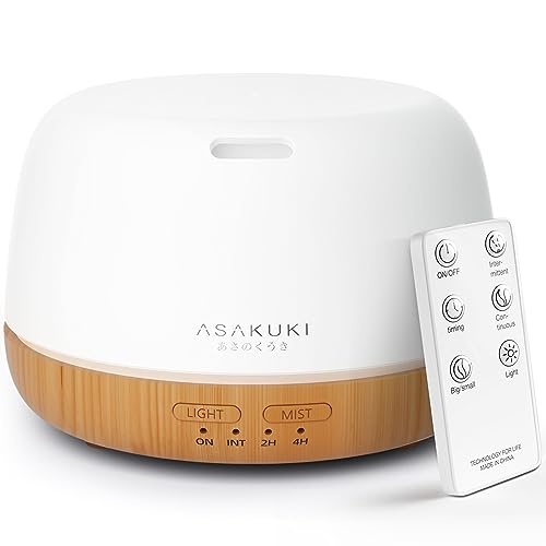 Image of ASAKUKI Essential Oil Diffuser, Ultrasonic Aromatherapy Oil Humidifier with 7 Colors Lights 2 Mist Mode for Home