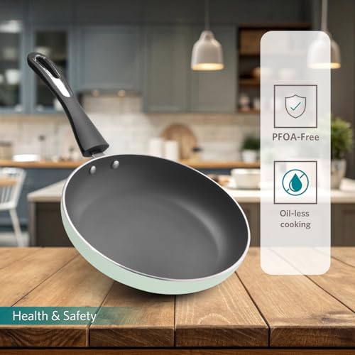 Image of VAYA Hautechef Non-Stick Frypan 24cm, with 3-Layer ILAG Swiss Technology Coating, PFOA-Free, Induction Friendly, with Soft-Touch Grey Handle, Color -Winter Mint