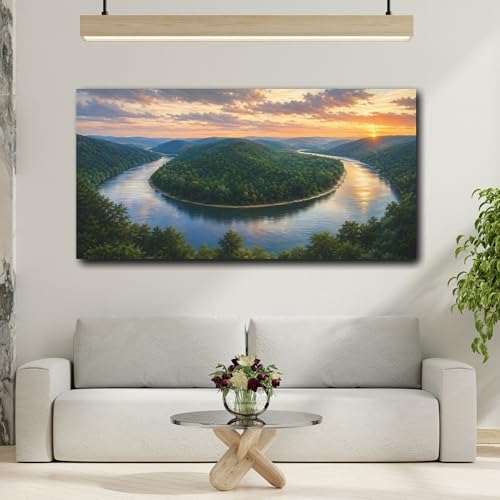 Tableau canvas nature de rivière 50x25cm pour salon rustique