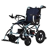 FÁCIL DE ALMACENAR: silla plegable de almacenamiento ligero sin desmontaje. La silla de ruedas eléctrica se pliega en 5 segundos y es muy compacta para caber en la mayoría de los casos pequeños. Tiene un asa debajo del asiento para levantarlo fácilmente.