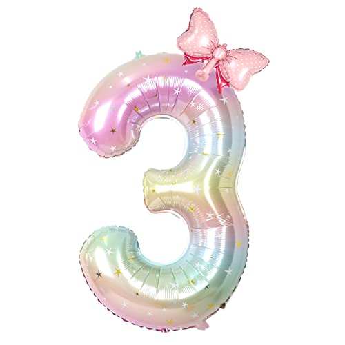 Image of Happy birthday Big Number Balloons Foil Birthday Balloon Number Balloons Happy Birthday Party Decorations Kids and Wedding Party Supplies (Pink 3)