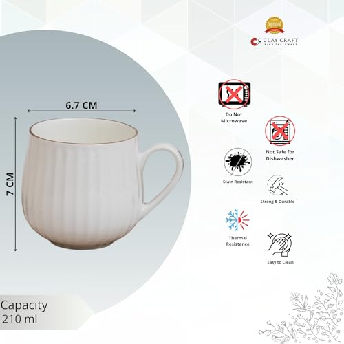 Image of Clay Craft Fine Ceramic Director Coffee Mug Set of 6-210 Ml Each, Mugs for Coffee, Cups Set, Ideal for Gifting, Perfect for Home & Office, Elegant Ceramic Tea Cup Set (1101)