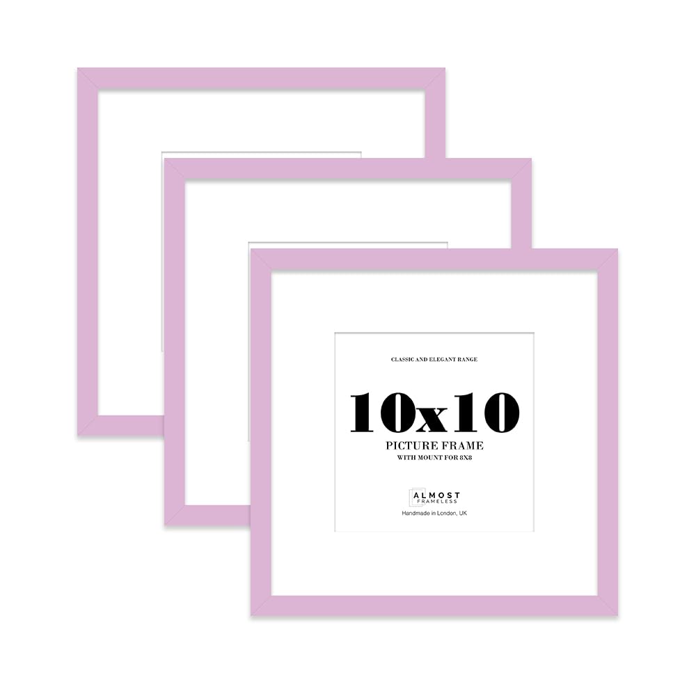 10x10 Lilac Picture Frame with Mount for 8x8 Photos, Prints - Modern Square Wall Frame, Set of 3