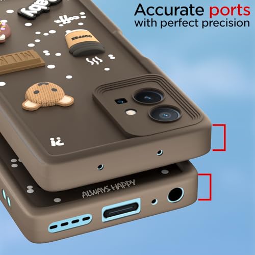Image of Pikkme Back Cover for Vivo T1 5G / Vivo Y75 5G / IQOO Z6 5G | Cute Fun Cartoon 3D Bear Silicone Full Body Protection Bumper Case (Brown)