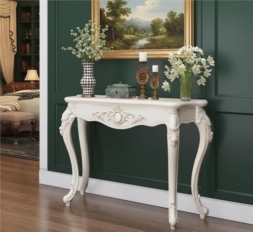 アンティークの木製コンソールテーブル(脚付き)、ビクトリア朝風の半月型ソファ、玄関、廊下、ーム用の装飾家(White-gold,55in)