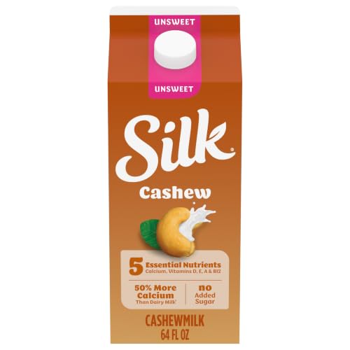 Silk Cashew Milk, Unsweetened, Dairy-Free, Vegan, Non-GMO Project Verified, Half Gallon, 64 Fl Oz
