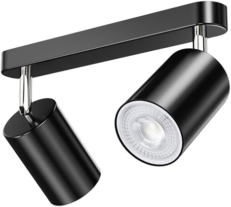 Plafonnier Noir 2 Spots LED Orientables - Luminaire Moderne Pour Cuisine, Salon, Chambre
