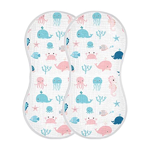 Kigai Sea Animals Muslin Baby Burp Cloths, Absorbent Soft Cotton Burp Rag For Newborn Baby Boys And Girls, 2 Pack #TOP28