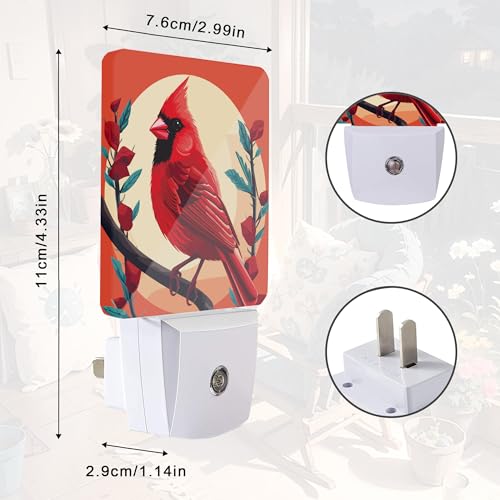 Image of Red Cardinal Night Light,Night Lights Plug into Wall with Dusk to Dawn Sensor,Lamp for Bedroom Bathroom Hallway Nightlight for Women Girls
