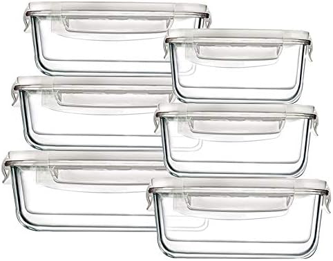 Bayco Large Glass Food Storage Containers with Lids, [12 Piece] Glass Meal Prep Containers, Airtight Glass Bento Boxes, BPA Free & Leak Proof (6lids & 6Containers)(Square & Rectangle)