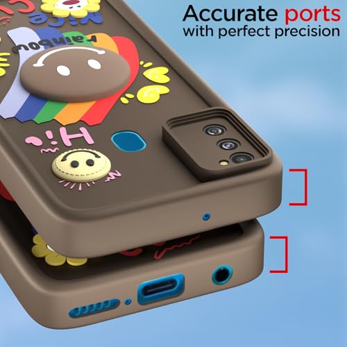 Image of Pikkme Back Cover for Samsung Galaxy M21 / M30s / M21 2021 | Soft Silicone| Cute Rainbow Smile & 3D Cartoon Flower Design | Shockproof Raised Camera Protection Bumper Case (Brown)