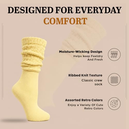 Image of Yacht & Smith 6 Pairs Women's Scrunched Slouch Socks, Cotton Boot Socks Bulk Pack for Everyday Comfort & Style, Size 9-11