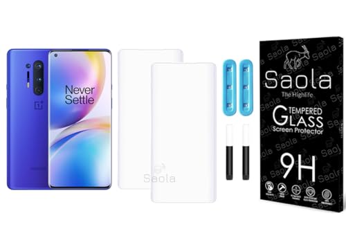 Image of Saola Curved UV Tempered Glass For OnePlus 8 Pro. Comes With UV Light & Glue For Finest Pasting. Edge To Edge Protection With Case Friendly Fit. (Pack Of 2)