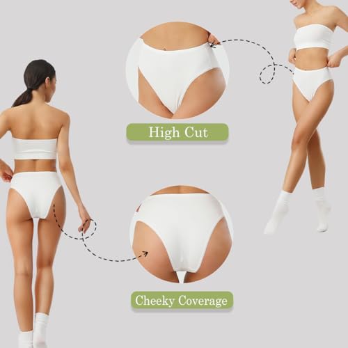 Women's Cotton Underwear High Waisted Cheeky Coverage High Cut Soft Breathable Cotton Briefs Plus Size 4 Pack4