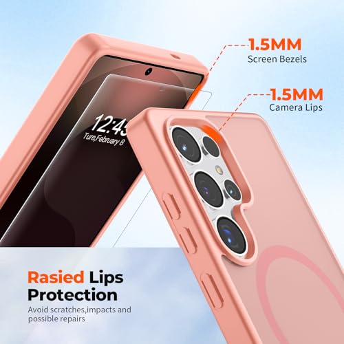 Image of SUPFINE Magnetic for Samsung Galaxy S25 Ultra Case with Screen Protector, (Built-in Magnets) (Military Grade Drop Protection) Slim Translucent Shockproof Phone Case,Light Pink