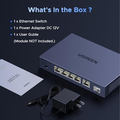 UGREEN 2.5Gb Switch, 6-Port Ethernet Switch, 5 x 2.5Gb + 1 x 10Gb SFP+, Standard/Link Aggregation to 5Gbps/VLAN 3 Modes, Plug & Play Metal Unmanaged Ethernet Splitter, Desktop/Wall Mount, for NAS, PC - Image 8
