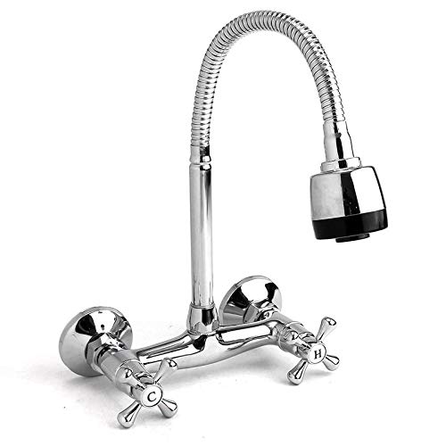 Montado En La Pared Grifo De La Cocina Juego De Manillas Manguera Flexible Chrome Cabeza De Pulverización Cocina Grifería Monomando Agujeros Duales Cocina Grifo Del Fregadero Torneira Cozinha