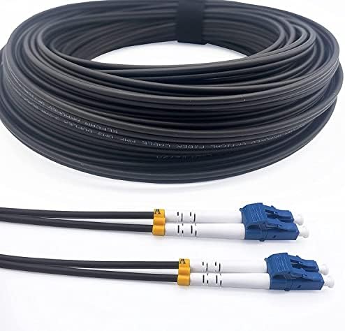 Elfcam® - Armored Fiber Optic Cable LC/UPC to LC/UPC OS2 Duplex Singlemode 9/125μm LSZH, Suitable for Indoor and Outdoor, Black, 30m / 98.4ft