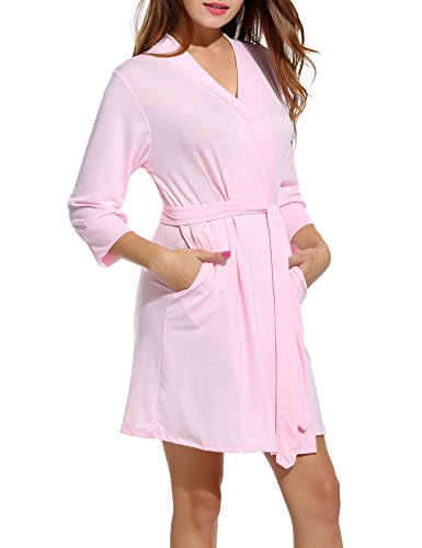 Image of HOTOUCH Womens Robe Lightweight Short Knit Bathrobe Soft Ladies Sleepwear with Pockets