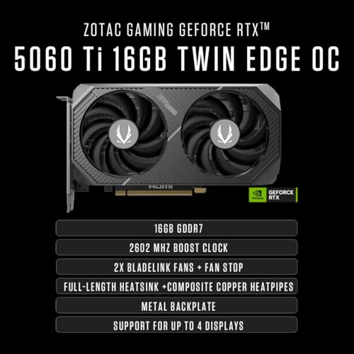 Image of ZOTAC MEK Gaming PC Desktop, NVIDIA GeForce RTX 5060 Ti 16GB GDDR7, AMD Ryzen 7 9700X Up to 5.5GHz, 32GB DDR5, 1TB NVMe SSD, 850W 80+ Gold PSU, WiFi 6E, Windows 11 Home