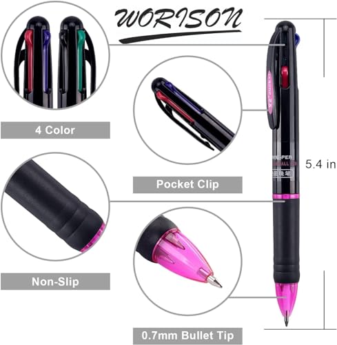 Image of worison Baile 2 Pc Multicolor Ballpoint Pens 4-In-1, 0.7Mm Colored Retractable Ballpoint