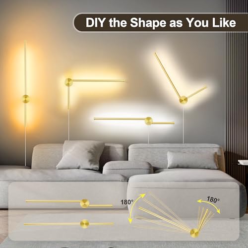 Image of GOODATE Wall Sconces Set of Two with Remote, Stepless Colors 3000K-6500K & Stepless Dimming, Hardwire or Plug-in, 180 Rotate, LED Gold Plug in Wall Sconces with Timer & Night Light, 39.4 Inches