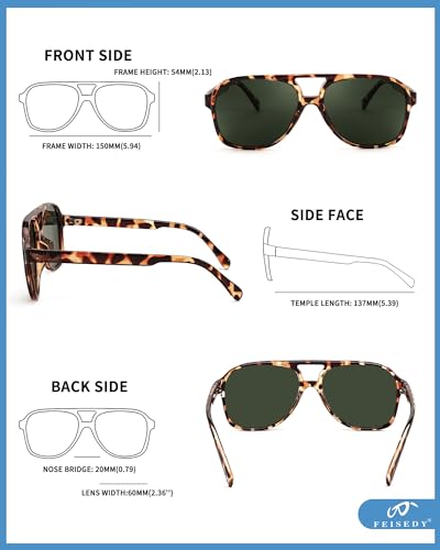 Image of FEISEDY Vintage Retro 70s Plastic Aviator Sunglasses Women Men Classic Large Squared Frame B2751