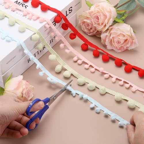 Cinta de pompones de 1,5 cm accesorio de encaje rojo para manualidades 5